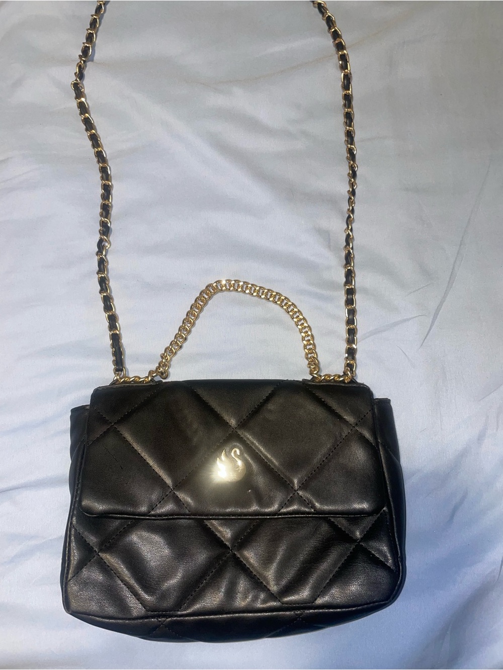 Quilted Black Leather Chain-Handle Shoulder Bag